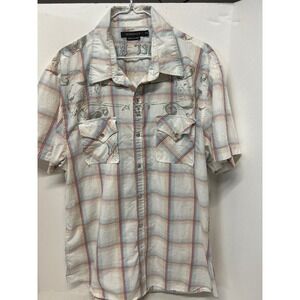 Monarchy Mens XXL Short Sleeve Plaid Western Shirt Embroidered Graphics